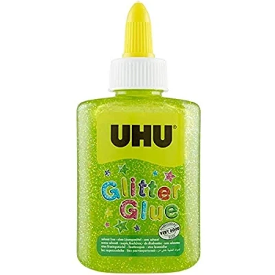 Image de UHU Glitter Glue Idéale loisir créatif, formule adaptée pour les enfants, lavable, vert, bouteille de 88,5ml