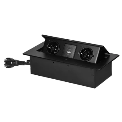 Image de Miratic Bloc Prise Encastrable Plan de Travail avec Bord Plat et 2 Prises Schuko Multiprise Bureau 2X USB Type A C Câble 1,5 m Norme Allemande Escamotable (Schuko) (Noir)