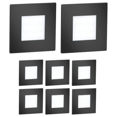 Image de ledscom.de 8 pièces Lumière d&#039;escalier LED/lampe murale encastrée FEX pour l&#039;intérieur et l&#039;extérieur, carrée, noire, 85 x 85mm, blanc froid