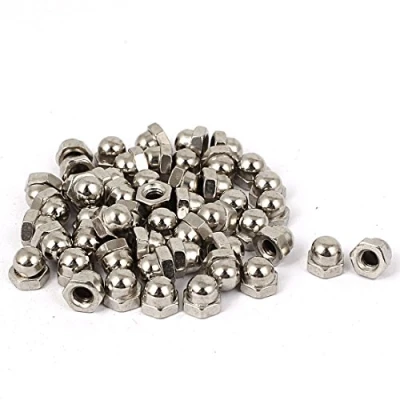 Image de sourcing map 50pcs Écrou Borgnes M4 Dôme Hexagonal Acier Carbone Décoratif pour Vis Boulons Argenté