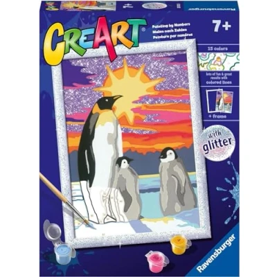 Image de Ravensburger CreArt Série D : pingouins, kit de peinture par numéros, contient une planche pré imprimée, un pinceau, des couleurs et accessoires, jeu créatif pour enfants 7 ans plus