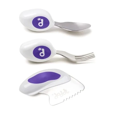 Image de Ensemble 3 pièces doddl couteau, cuillère, fourchette Apprenez à utiliser les couverts pour tout petit en quelques minutes, ustensiles 1 an et plus, accessoires de sevrage, Indigo