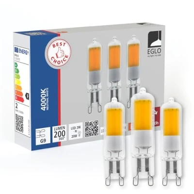 Image de EGLO Lot de 3 ampoules à broche LED G9, lampes crayon, 2 watts chacune (équivalent 25 watts), blanc neutre, 4000 Kelvin, Ø 1,5 cm