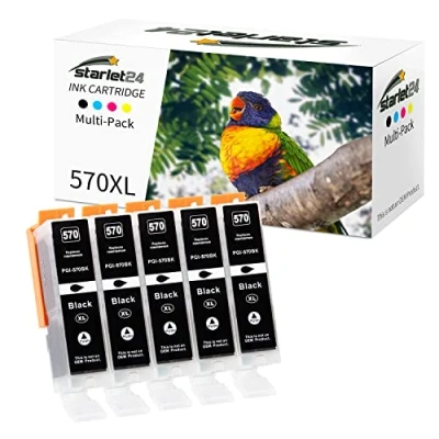Image de Starlet24 5X 570XL Cartouches d&#039;encre Compatibles pour Canon PGI 570 XL PGBK Pixma MG5700 MG5750 MG5751 MG6800 MG6850 MG7750 TS5000 TS5050 TS5055 TS6050 TS8050 TS9050 TS9055