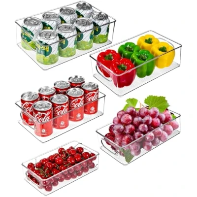 Image de PERMUST Lot de 5 Rangement Frigo, Organisateur Cuisine, Transparent Empilable Boite Réfrigérateur Bac pour Garde Manger,