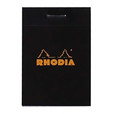 Image de RHODIA 102009C Bloc Notes Agrafé N10 Black Petits Carreaux 5,2 x 7,5 cm 80 Feuillets Détachables Papier Clairefontaine Blanc g/m² Couverture en Carte Enduite Souple