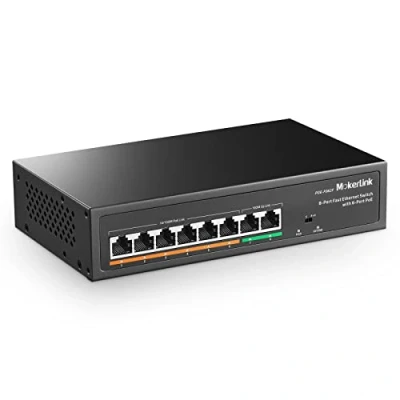 Image de MokerLink 8 Ports PoE Switch avec 6 PoE+, 2 Ethernet Uplink, 100Mbps, détection AI 78W IEEE802.3af/at, Commutateur Réseau Plug &amp; Play en Métal sans Ventilateur