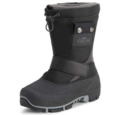 Image de Polar Enfants L&#039;hiver Thermique Chaude Fausse Fourrure Semelle En Caoutchouc Imperméable Bottes Noir/Gris UK4/EU37 YC0699