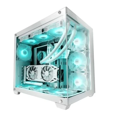 Image de Mars Gaming MCV4 Blanc, Tour Custom XXL E ATX, Fenêtre Verre Trempé Avant et Latérale Sans Cadre, Structure Modulaire à Double Chambre