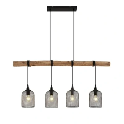 Image de Lindby Suspension Eldarion à intensité variable (Traditionnel) en Marron Bois e. a. pour Salon &amp; Salle manger (à 4 lampes, E27), Luminaire, Lampe Plafond, Luminaire Plafonnier,