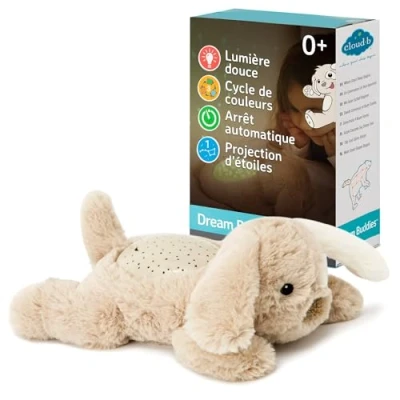 Image de Cloud b Mini Veilleuse Apaisante Projecteur D&#039;étoiles Luminosité Douce 3 Couleurs 1 Constellation Arrêt Automatique Peluche Chien Dream Buddies Patch The Puppy