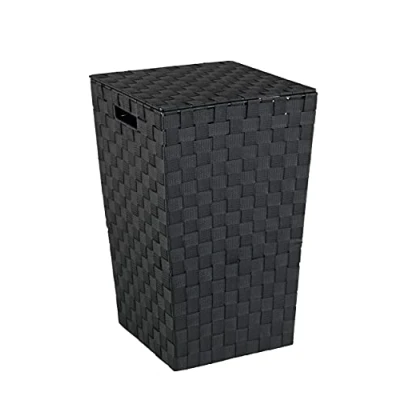 Image de WENKO Panier A Linge Adria, Format Carré, avec Couvercle, Capacité : 48 L, 100% Polypropylène Tissé Haute Qualité, Dimensions 33 x 53 cm, Couleur Noir