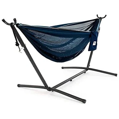 Image de Vivere Hamac en Maille avec Support (250 cm) Navy/Turquoise