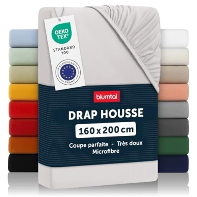 Image de Blumtal Basics Drap Housse160 x 200 30cm Housse 160 30cm, Microfibre De Haute Qualité Doux, Résistant, Anti Plis Certifié Oeko Tex Moonlight Grey Gris