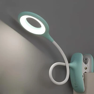Image de QJUZO Lampe de Lecture LED Lampes Clips Bureau pour enfant avec Cou Flexible USB rechargeable eReaders étudier le travail, Bleu
