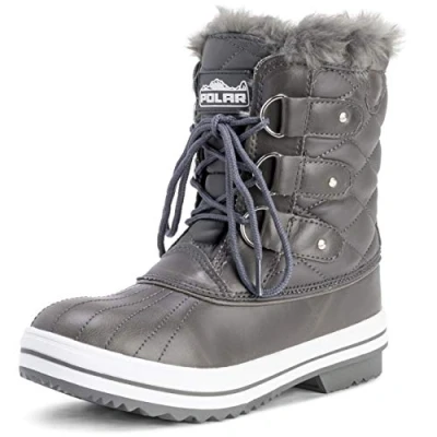 Image de Polar Femmes Matelassé Court Canard Fourrure Doublée Boue Neige Hiver Bottes GRL38 AYC0024,38 EU,Gris Cuir