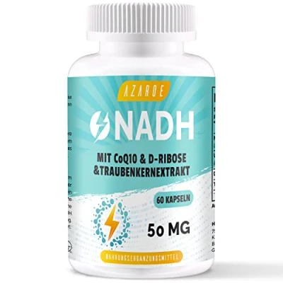 Image de NADH 50 mg, Formule Avancée avec CoQ10, Végétalien, Haute Résistance, Améliore l&#039;énergie Cellulaire, Production d&#039;ATP, Support Antioxydant, 60 Capsules