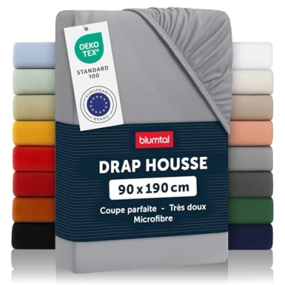 Image de Blumtal Basics Drap Housse90 x 190 30cm Housse 90 30cm, Microfibre De Haute Qualité Doux, Résistant, Anti Plis Certifié Oeko Tex Gris