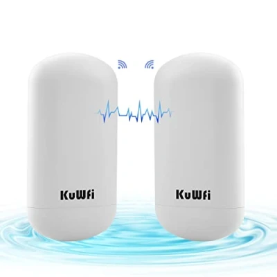 Image de KuWFi Pont sans Fil d&#039;extérieur Point à WiFi CPE Kit intérieur et extérieur répéteur WLAN 5,8 GHz 1 km 2 de Distance 24 V PoE Adapter (2 Paquets)…