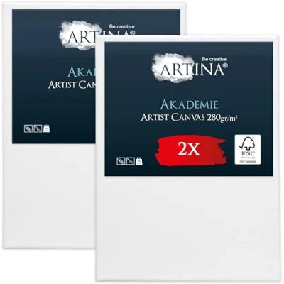 Image de Artina Set de 2 Canvas Toile Peinture 30x40 cm Tableau Châssis Entoilés en Bois FSC© a Peindre Blanche 100% Coton 280g/m² Toiles Stable Petite Akademie