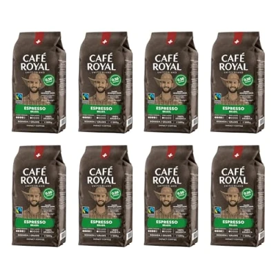 Image de 8 x 500 GR Café Royal Brasil Espresso Torréfié en Grains Format Pratique Sachets de 0,5 KG Intensité 4/5 100% Arabica Durables du Brésil Certifiés Fairtrade