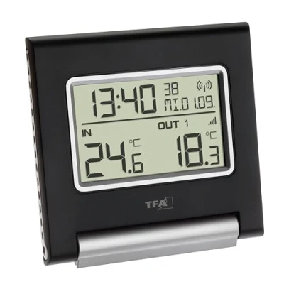 Image de TFA Dostmann Thermomètre sans Fil Spot, 30.3030.01, valeurs maximales et minimales, température extérieure, intérieure, Noir