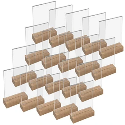 Image de HMF 46944 Présentoir de table en acrylique avec pied bois Porte affiche DIN A4 format portrait buffet apéritif transparent 20 pièces