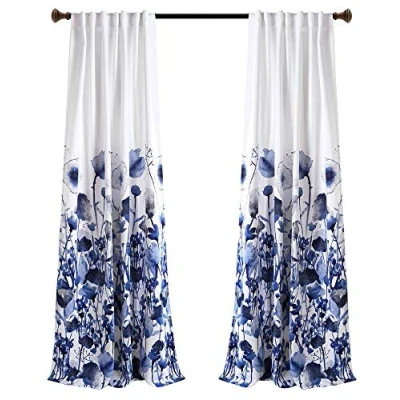 Image de Lush Decor, 213,4 x 132,1 cm, Zuri Flora Rideaux filtrant la lumière pour Salon, Salle à Manger, Chambre Coucher (Paire) Bleu Marine