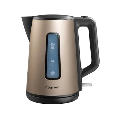 Image de Bestron Bouilloire avec base à 360, incluant un arrêt automatique ébullition &amp; une protection contre la marche sec, capacité de 1,7 litre, 2200W, Satin Collection, Couleur: Beige Clair