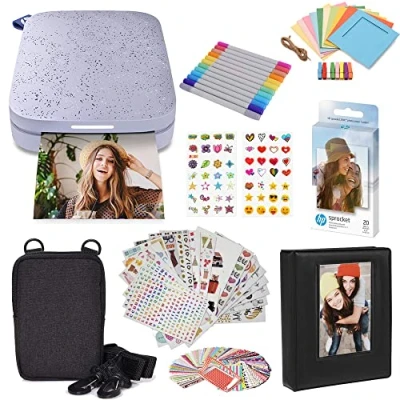 Image de HP Sprocket Couleur Imprimante photo portable (Rose) Imprime instantanément des photos autocollantes ZINK 2x3 &quot;à partir de votre appareil iOS et Android, Violet