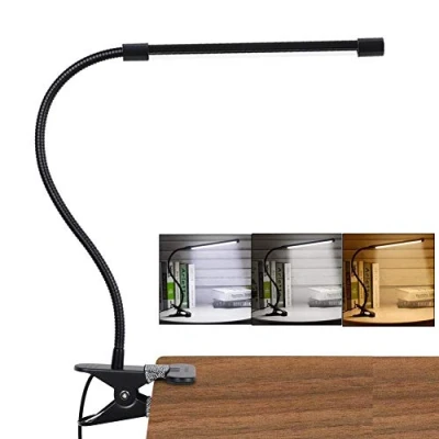 Image de LED Lampe De Bureau à Pince, USB Alimenté Flexible Lecture Pince Pliable Réglable Lumière Douce Protection Des Yeux Avec 3 Modes d’Éclairage &amp;10 Niveaux Luminosité, 7 Watt (Noir)