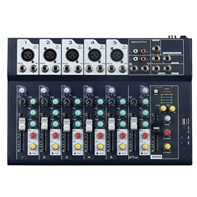 Image de Weymic Professional Mixer 7 Channel 2 Bus Mixer/w USB Audio Interface for Recording DJ Stage Karaoke Music Application