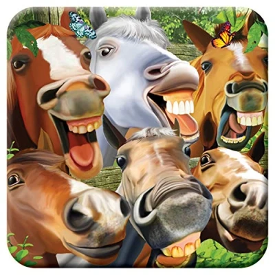 Image de 3D LiveLife sous Verre en Liège Chevaux Rigolos de Deluxebase. Dessous lenticulaire 3D. Antidérapant avec Illustrations Originales Licence L&#039;Artiste renommé Michael Searle