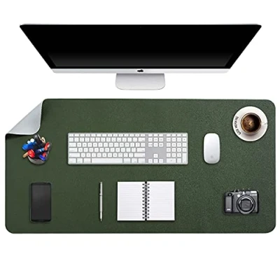 Image de DOBAOJIA Tapis de Souris Grand, sous Main Bureau XXL, Mouse Pad Mat Prolongé, Portable, Tableau d&#039;Écriture, Buvard Bureau, Double Face Usage en Cuir PU Étanche 90 x 43cm(Vert Foncé/Gris)