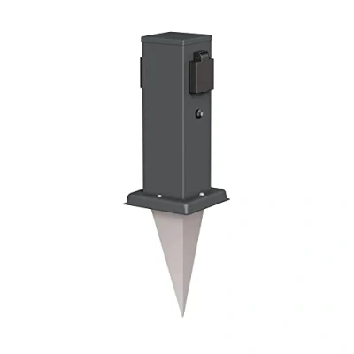 Image de ledscom.de Colonne de Prises Jardin Polly avec capteur crépusculaire et Piquet Terre pour l&#039;extérieur, 2X, Anthracite, rectangulaire, 27cm