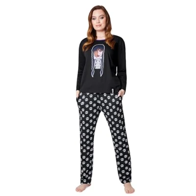 Image de Wednesday Pyjama Femme Mercredi Addams Ensembles de Hiver Coton Loungewear Vêtements Nuit S XL (Noir/Wednesday, L)