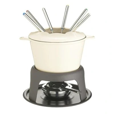 Image de Set de fondue en fonte MasterClass pour chocolat, fromage, viande, couleur crème, 21 x 18 cm, 1 ensemble