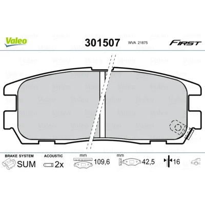 Image de VALEO 301507 Jeu de plaquettes frein FIRST Essieu arrière contact signal d&#039;usure inclus sans tôle anti bruit OPEL: Frontera A SUV