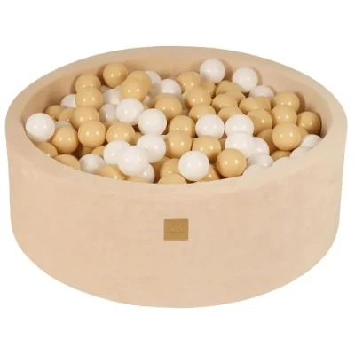 Image de MEOWBABY Piscine à Balles pour Bébé Rond 90x30cm Fosses a Boules Enfants avec 200 Balle, Velvet, Écru: Blanc/Beige