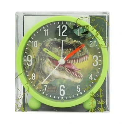 Image de Depesche 12691 World Réveil pour Enfants en Vert avec Motif de Dinos, Horloge silencieuse Fonction lumière, Pile Incluse, Multicolor