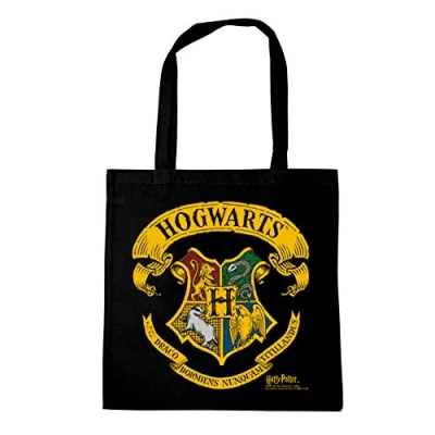 Image de Logoshirt® Sac en coton Harry Potter I Logo de Poudlard tissu imprimé noir jute 100% à longues poignées Design sous licence