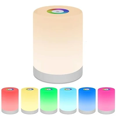 Image de Lampe De Chevet Veilleuse Led Enfant Nuit Tactile RGB Changement Couleur Et Luminosité Ajustables Contrôle USB Rechargeable Par Camping, Lumière Douce Pour Protège Les Yeux (Blanc Chaud)