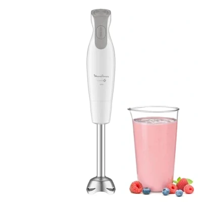Image de Moulinex Mixeur plongeant, 600 W, 2 vitesses, Poignée ergonomique, Pied antiéclaboussures inox, Compatible lave vaisselle, 4 lames technologie Powelix, Daily Chef Blanc DD551110