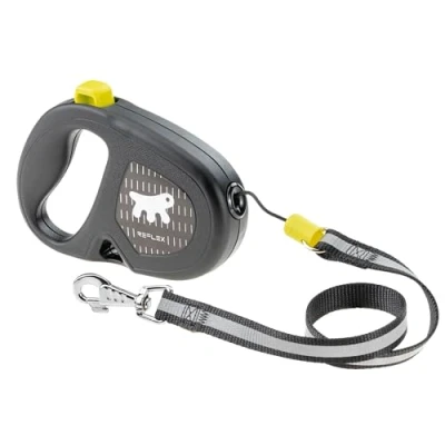 Image de Ferplast Laisse Chien Enrouleur Rèflechissante Flippy One Reflex, pour Chiens de Taille Moyenne jusqu&#039;à 20 Kg. Cordon Extensible Max 5 m. Bouton Unique verrouiller et déverrouiller, Jaune