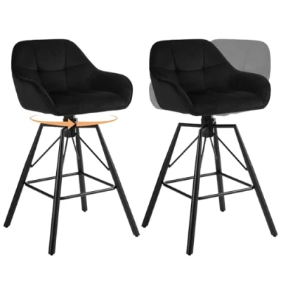 Image de WOLTU Tabouret Bar en Velour Lot de 2, Siège Rembourré Pivotant à 360, Chaise Bar, Tabourets Hauts pour avec Dossier et Repose Pieds, Velours Cadre Métal, Noir, BH397sz 2