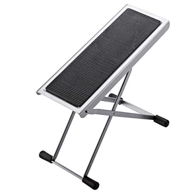 Image de K&amp;M 14670 Repose pieds couleur nickel réglable en 6 positions avec large appui hauteur de 11,9 à 26,4 cm acier