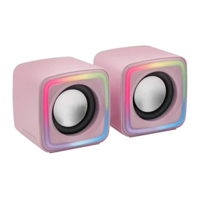 Image de Mars Gaming MSCUBE Rose, Haut parleurs RGB Compacts, Processeur de Son DSP 8W, Contrôle Volume