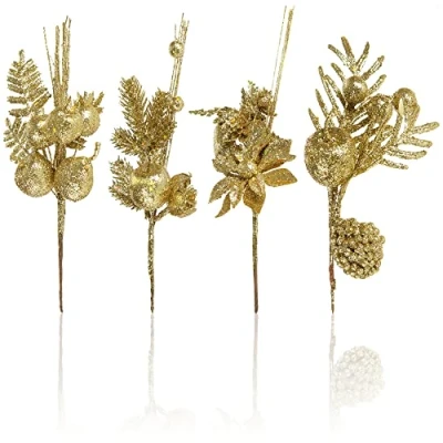 Image de com four® 4X Arrangements décoratifs, des brindilles comme Superbes décorations de Noël, Belles d&#039;intérieur, également pour Les couronnes et compositions Florales (doré Moyen)