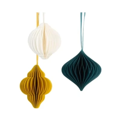 Image de Talking Tables Lot de 3 boules Noël à suspendre en nid d&#039;abeille papier blanc, vert et jaune, Multicolor, petit