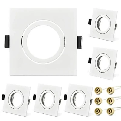 Image de KYOTECH lot de 6 Cadres Pour spots à encastrer Orientables,Carré spot encastré Blanc,livré avec douilles GU10,Cadre Montage lampes halogènes GU10 MR16 led module (Carré)